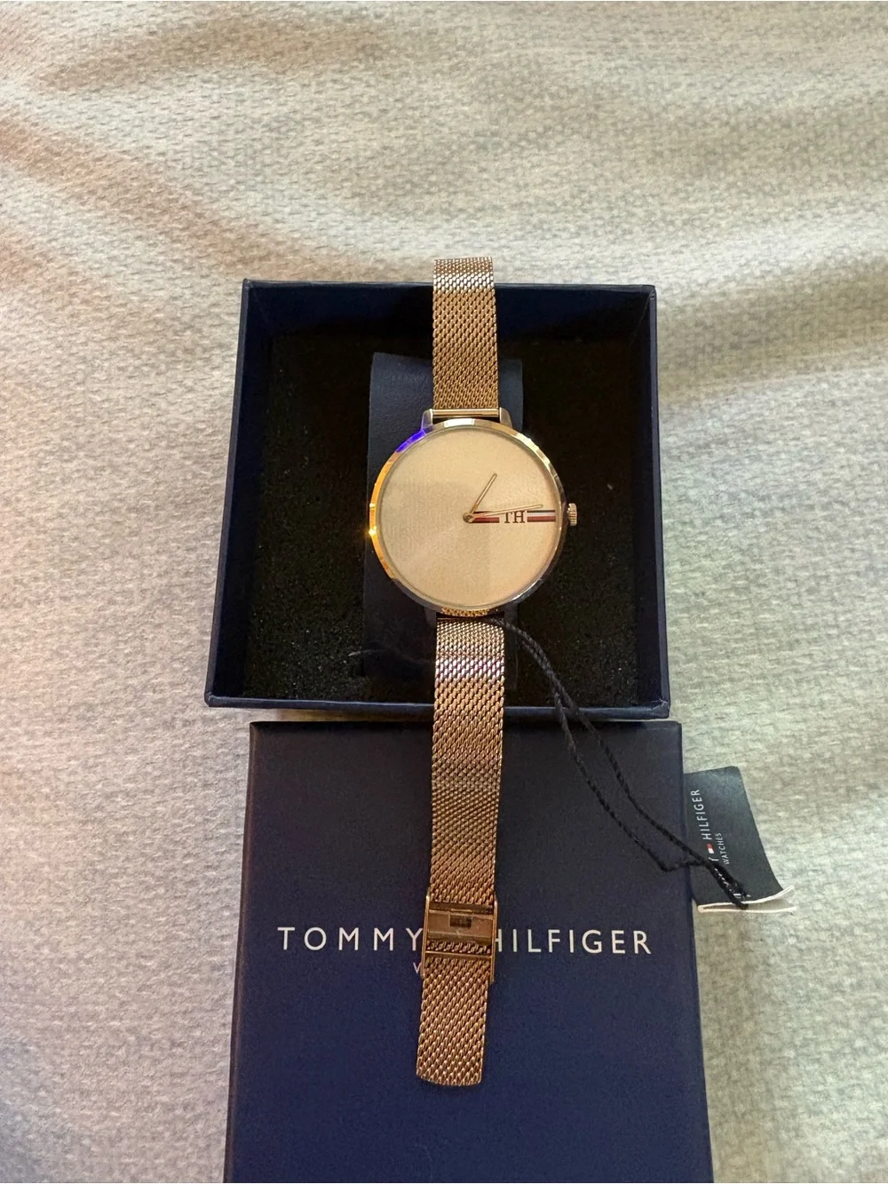 Tommy Hilfiger Women's Gold Tone Mesh Bracelet Watch with White Dial